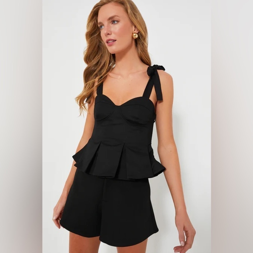 Hyacinth House Ophelia Bustier Top Black Size XXL NWT Cotton Peplum Tie Straps - Picture 2 of 9